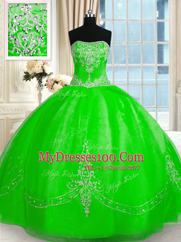 Spectacular Strapless Sleeveless Ball Gown Prom Dress Floor Length Beading and Embroidery Tulle