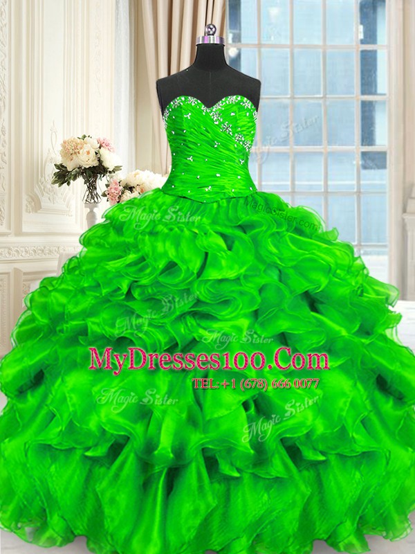 Sleeveless Organza Lace Up 15th Birthday Dress for Military Ball and Sweet 16 and Quinceanera
