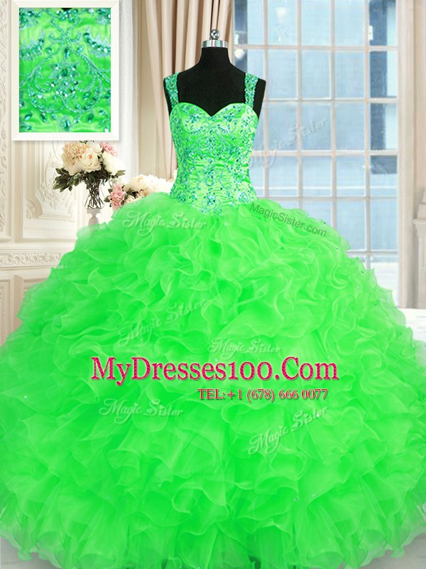 Quince Ball Gowns Military Ball and Sweet 16 and Quinceanera and For with Beading and Embroidery and Ruffles Straps Sleeveless Lace Up