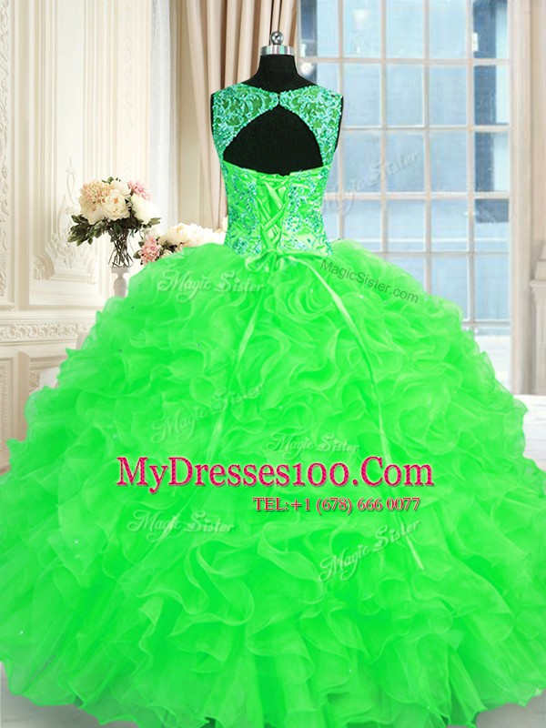 Quince Ball Gowns Military Ball and Sweet 16 and Quinceanera and For with Beading and Embroidery and Ruffles Straps Sleeveless Lace Up