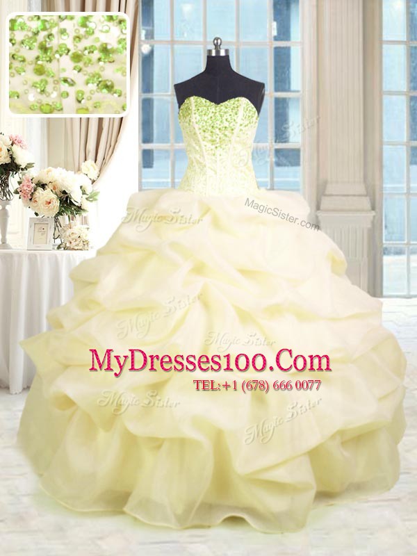 Floor Length Light Yellow Quinceanera Dresses Sweetheart Sleeveless Lace Up