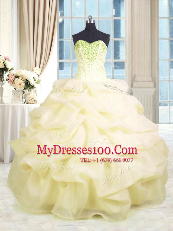 Floor Length Light Yellow Quinceanera Dresses Sweetheart Sleeveless Lace Up