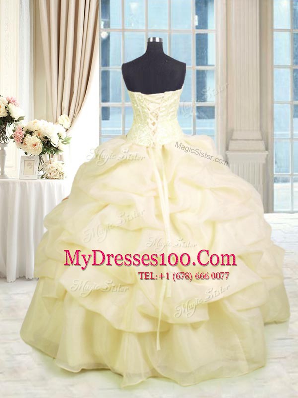 Floor Length Light Yellow Quinceanera Dresses Sweetheart Sleeveless Lace Up