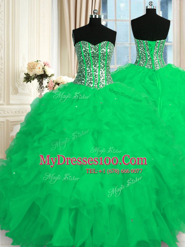 High End Sweetheart Sleeveless Organza Sweet 16 Quinceanera Dress Beading and Ruffles Lace Up