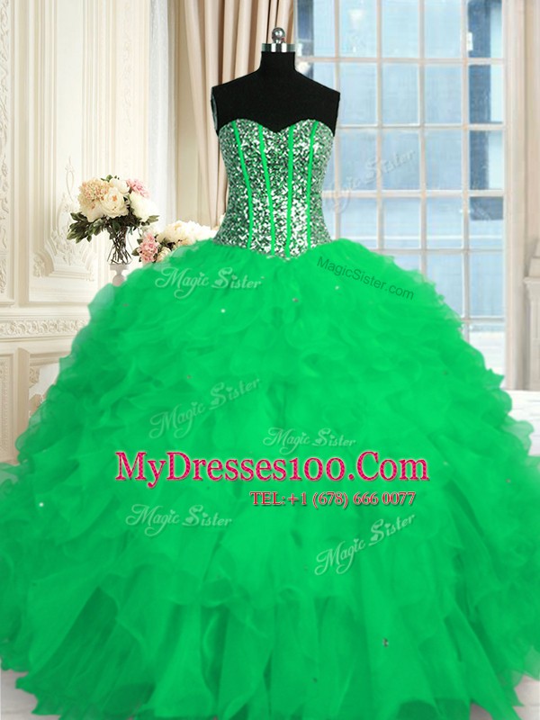 High End Sweetheart Sleeveless Organza Sweet 16 Quinceanera Dress Beading and Ruffles Lace Up
