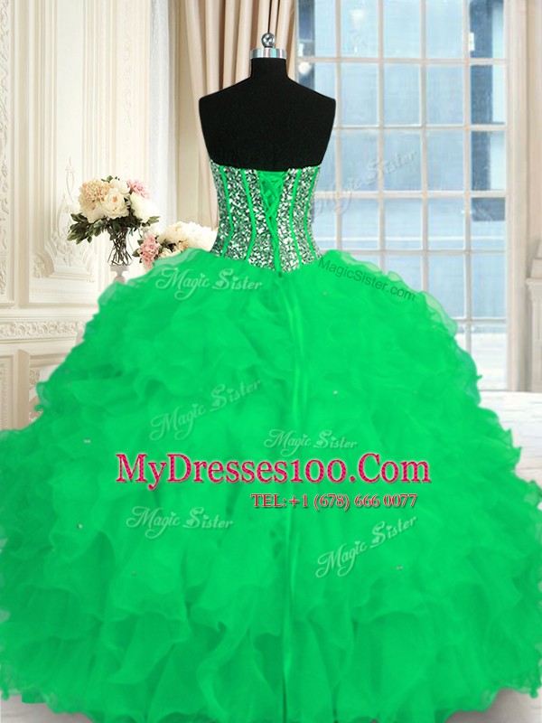 High End Sweetheart Sleeveless Organza Sweet 16 Quinceanera Dress Beading and Ruffles Lace Up