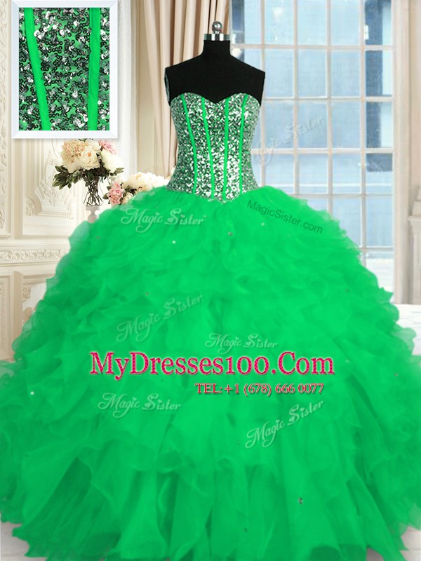 High End Sweetheart Sleeveless Organza Sweet 16 Quinceanera Dress Beading and Ruffles Lace Up