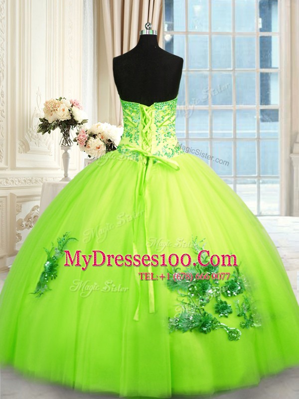 Fantastic Yellow Green Sweetheart Lace Up Beading and Appliques and Embroidery Quince Ball Gowns Sleeveless