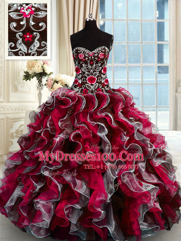 Fantastic Multi-color Ball Gowns Beading and Appliques Quinceanera Gowns Lace Up Organza Sleeveless Floor Length