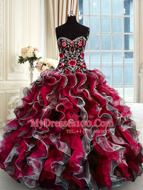 Fantastic Multi-color Ball Gowns Beading and Appliques Quinceanera Gowns Lace Up Organza Sleeveless Floor Length