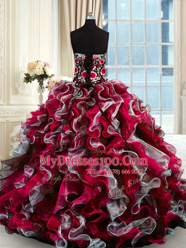 Fantastic Multi-color Ball Gowns Beading and Appliques Quinceanera Gowns Lace Up Organza Sleeveless Floor Length