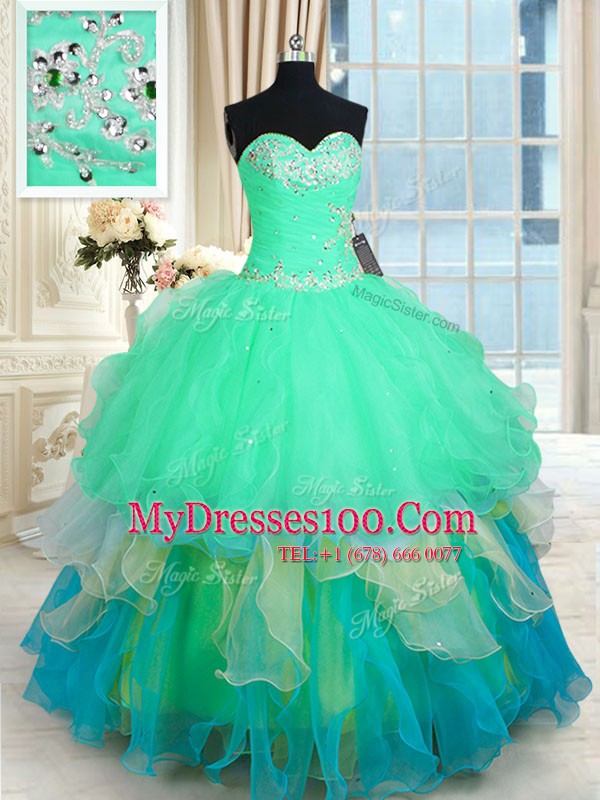 Exquisite Multi-color Sleeveless Organza Lace Up 15th Birthday Dress for Military Ball and Sweet 16 and Quinceanera