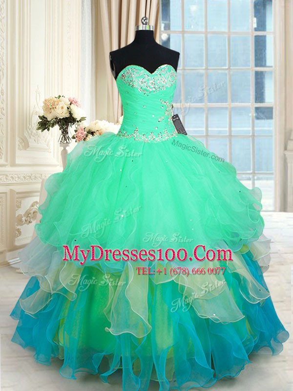 Exquisite Multi-color Sleeveless Organza Lace Up 15th Birthday Dress for Military Ball and Sweet 16 and Quinceanera