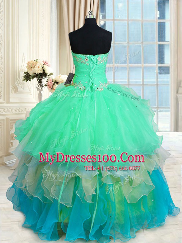 Exquisite Multi-color Sleeveless Organza Lace Up 15th Birthday Dress for Military Ball and Sweet 16 and Quinceanera