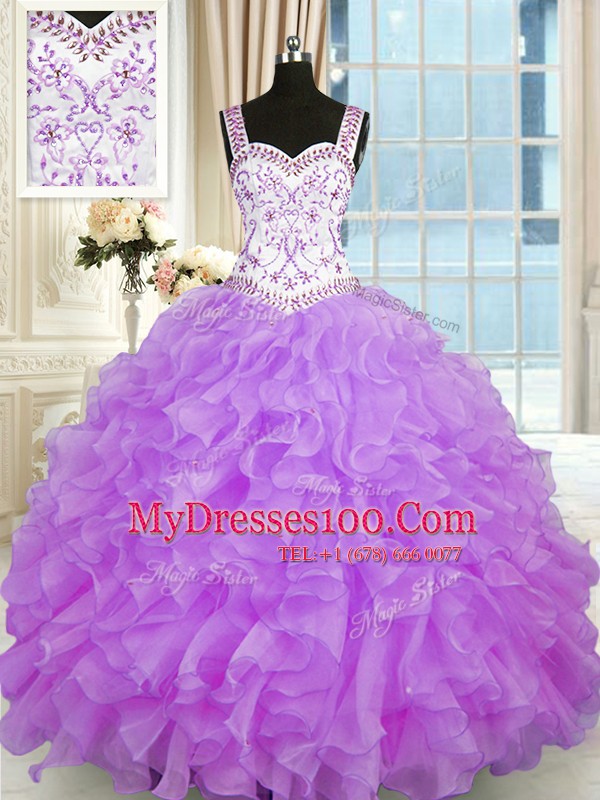 Sophisticated Lilac Sweetheart Lace Up Beading and Appliques and Ruffles Quinceanera Dresses Sleeveless