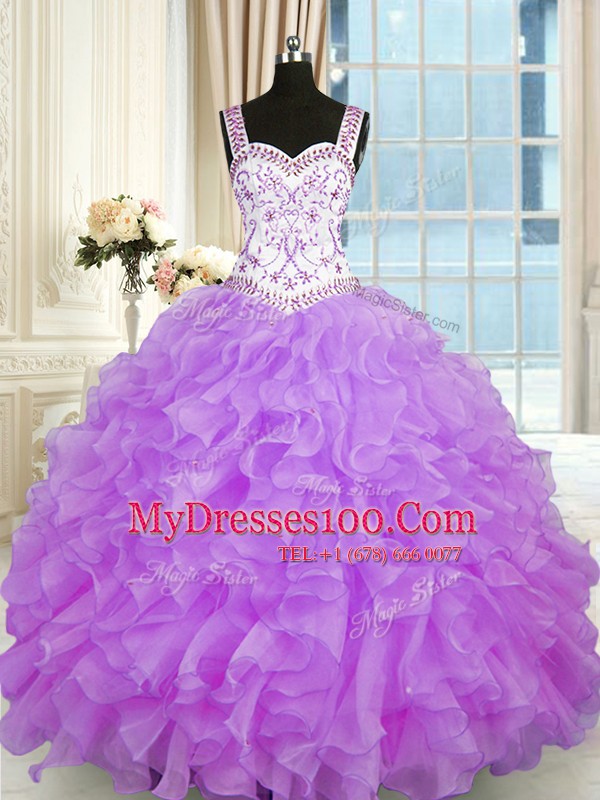 Sophisticated Lilac Sweetheart Lace Up Beading and Appliques and Ruffles Quinceanera Dresses Sleeveless