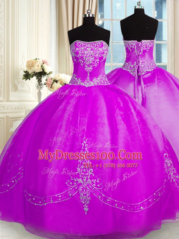 Sweet Beading and Embroidery Sweet 16 Dress Purple Lace Up Sleeveless Floor Length