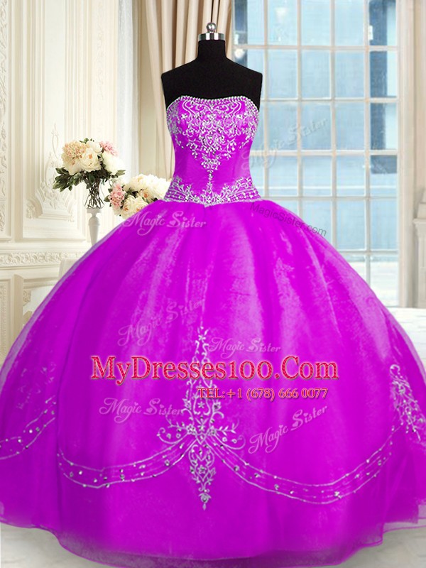 Sweet Beading and Embroidery Sweet 16 Dress Purple Lace Up Sleeveless Floor Length