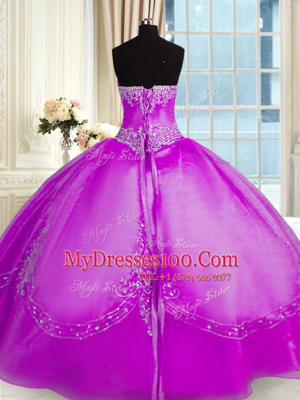 Sweet Beading and Embroidery Sweet 16 Dress Purple Lace Up Sleeveless Floor Length
