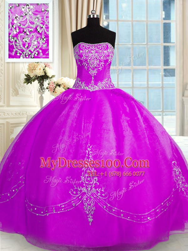 Sweet Beading and Embroidery Sweet 16 Dress Purple Lace Up Sleeveless Floor Length