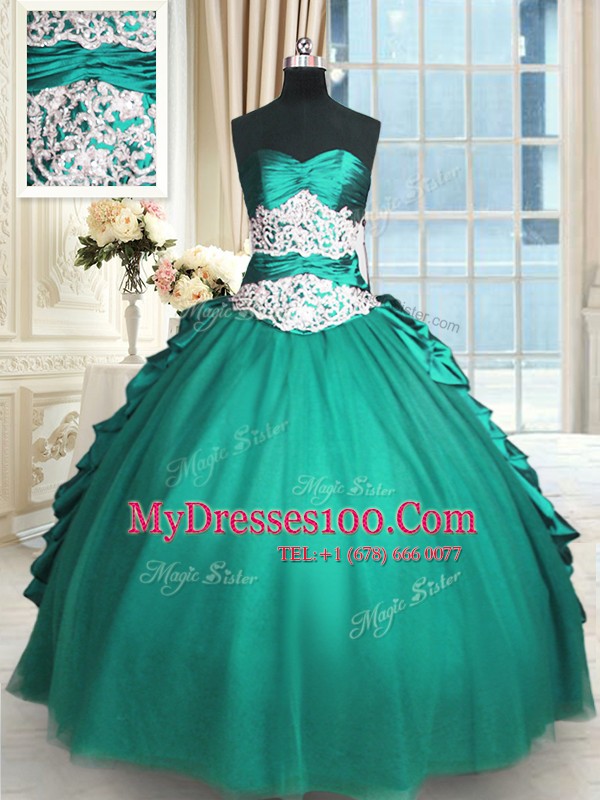 Top Selling Ball Gowns 15 Quinceanera Dress Turquoise Sweetheart Taffeta and Tulle Sleeveless Floor Length Lace Up