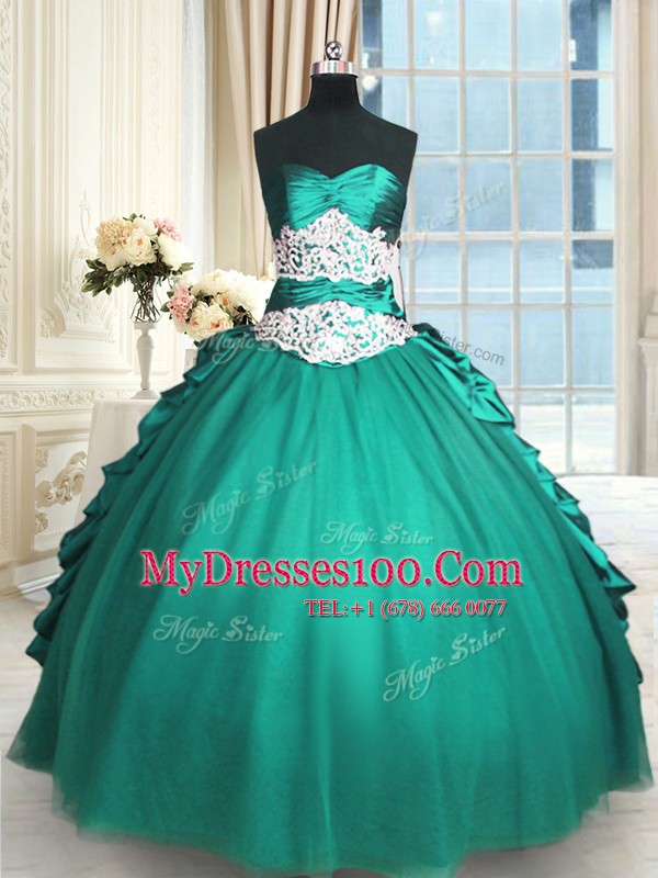 Top Selling Ball Gowns 15 Quinceanera Dress Turquoise Sweetheart Taffeta and Tulle Sleeveless Floor Length Lace Up