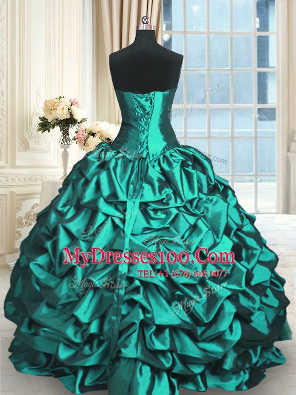 Top Selling Ball Gowns 15 Quinceanera Dress Turquoise Sweetheart Taffeta and Tulle Sleeveless Floor Length Lace Up
