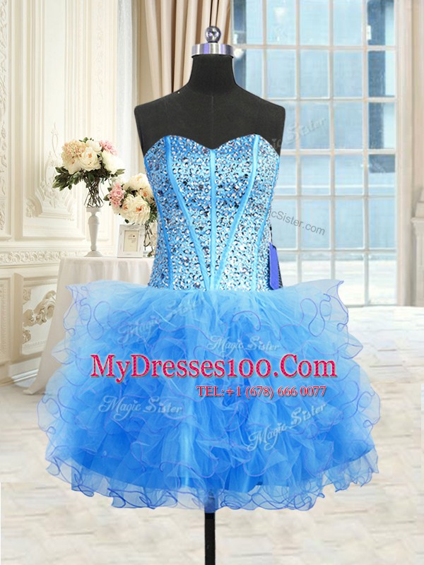Admirable Three Piece Floor Length Ball Gowns Sleeveless Baby Blue Quince Ball Gowns Lace Up