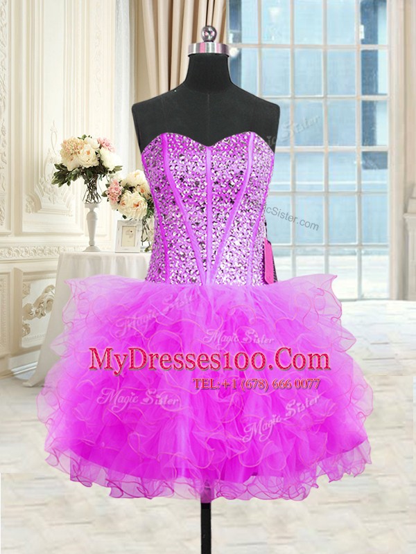 Three Piece Lilac Ball Gowns Strapless Sleeveless Tulle Floor Length Lace Up Beading and Ruffles Ball Gown Prom Dress