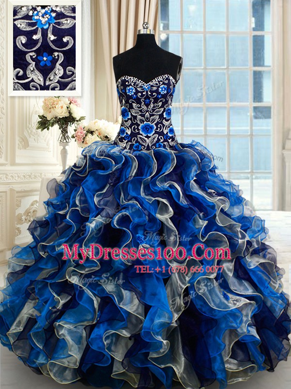 Romantic Multi-color Sweetheart Neckline Beading and Ruffles Sweet 16 Quinceanera Dress Sleeveless Lace Up