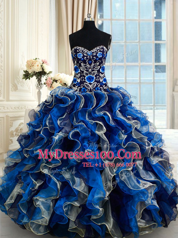 Romantic Multi-color Sweetheart Neckline Beading and Ruffles Sweet 16 Quinceanera Dress Sleeveless Lace Up