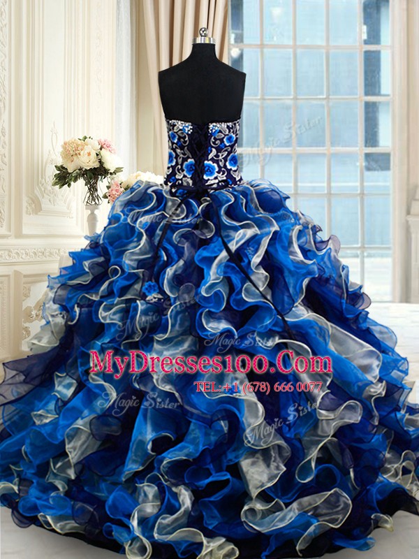 Romantic Multi-color Sweetheart Neckline Beading and Ruffles Sweet 16 Quinceanera Dress Sleeveless Lace Up
