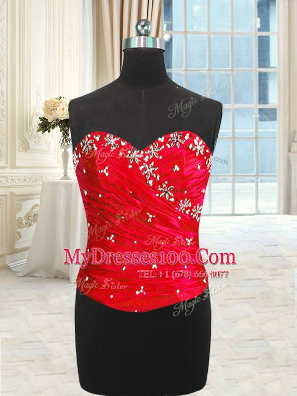 Most Popular Four Piece Floor Length Red Quinceanera Gowns Sweetheart Sleeveless Lace Up