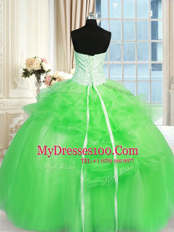 Eye-catching Tulle Lace Up 15 Quinceanera Dress Sleeveless Floor Length Pick Ups and Hand Made Flower