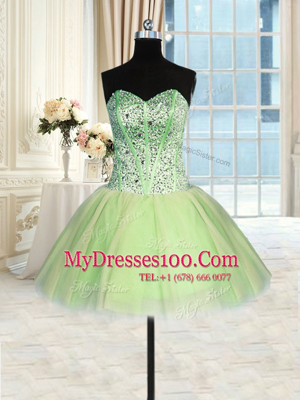 Captivating Three Piece Yellow Green Tulle Lace Up Quinceanera Gowns Sleeveless Floor Length Beading