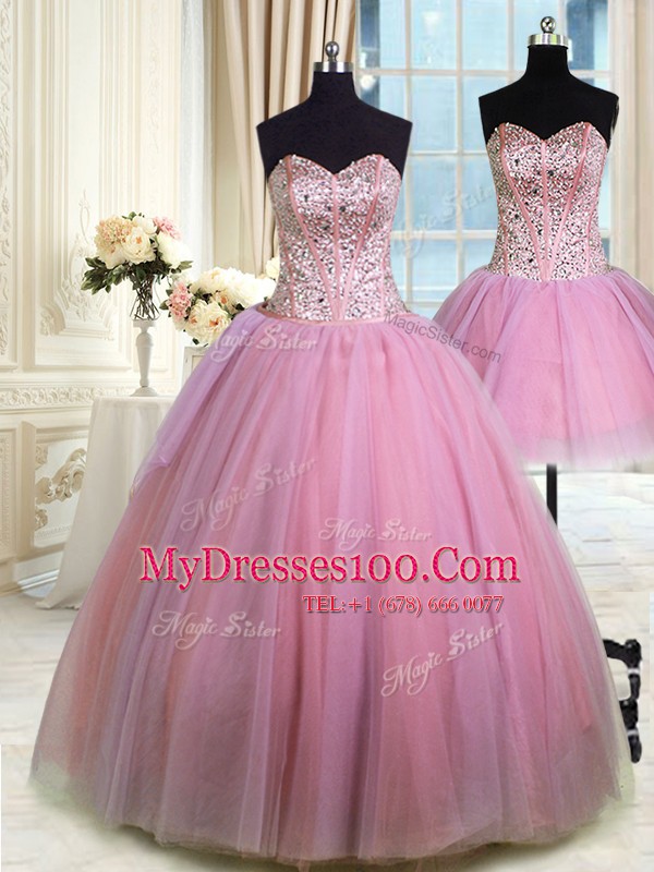 Superior Three Piece Ball Gowns Quinceanera Dress Lavender Sweetheart Tulle Sleeveless Floor Length Lace Up