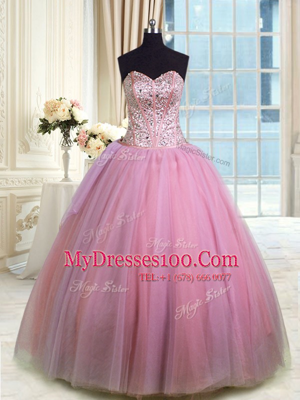 Superior Three Piece Ball Gowns Quinceanera Dress Lavender Sweetheart Tulle Sleeveless Floor Length Lace Up