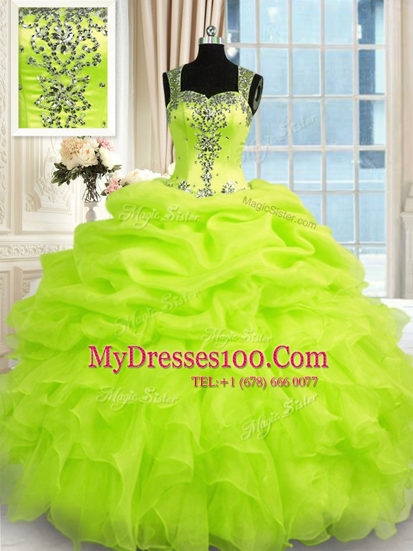 Wonderful Sleeveless Beading and Ruffles Zipper Quince Ball Gowns