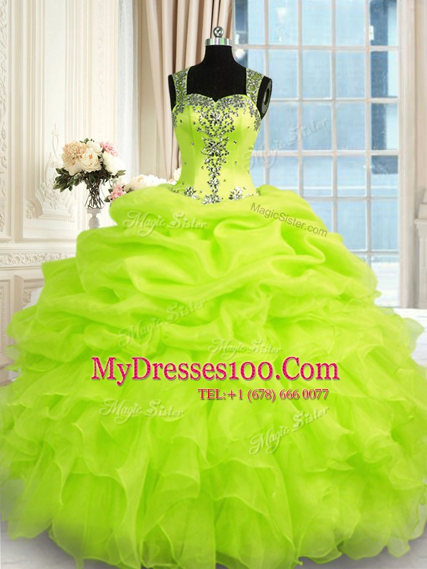 Wonderful Sleeveless Beading and Ruffles Zipper Quince Ball Gowns