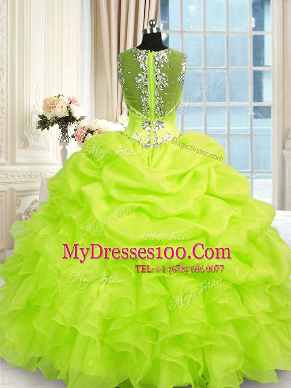 Wonderful Sleeveless Beading and Ruffles Zipper Quince Ball Gowns