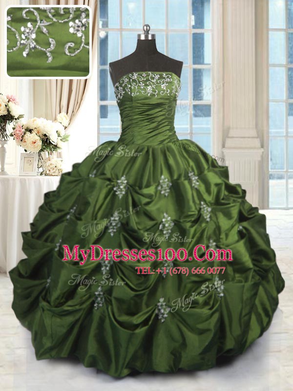 Cheap Strapless Sleeveless Taffeta Vestidos de Quinceanera Beading and Pick Ups Lace Up