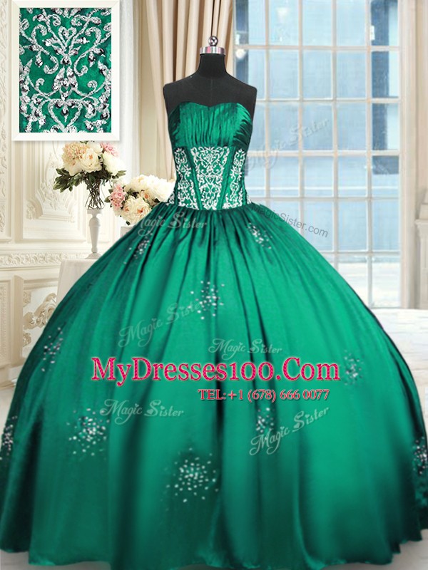 Best Floor Length Ball Gowns Sleeveless Teal Ball Gown Prom Dress Lace Up