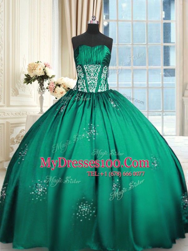 Best Floor Length Ball Gowns Sleeveless Teal Ball Gown Prom Dress Lace Up