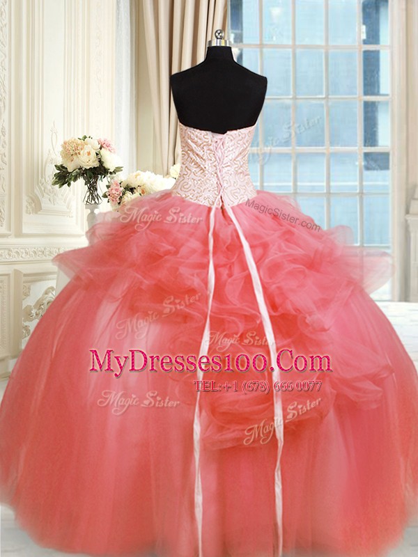 Sumptuous Sleeveless Lace Up Floor Length Pick Ups and Hand Made Flower 15 Quinceanera Dress