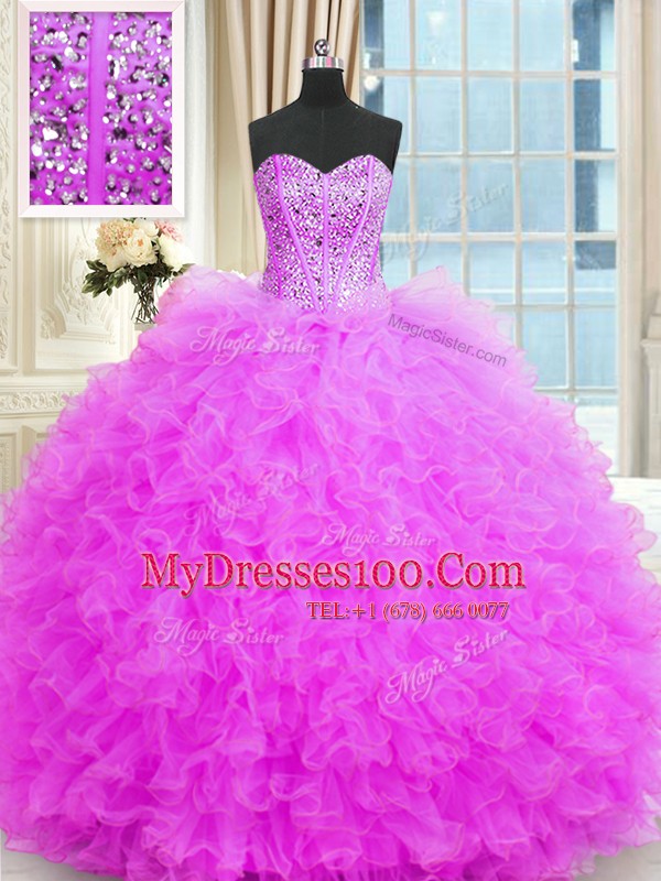 Sleeveless Lace Up Floor Length Beading and Ruffles Quinceanera Dress