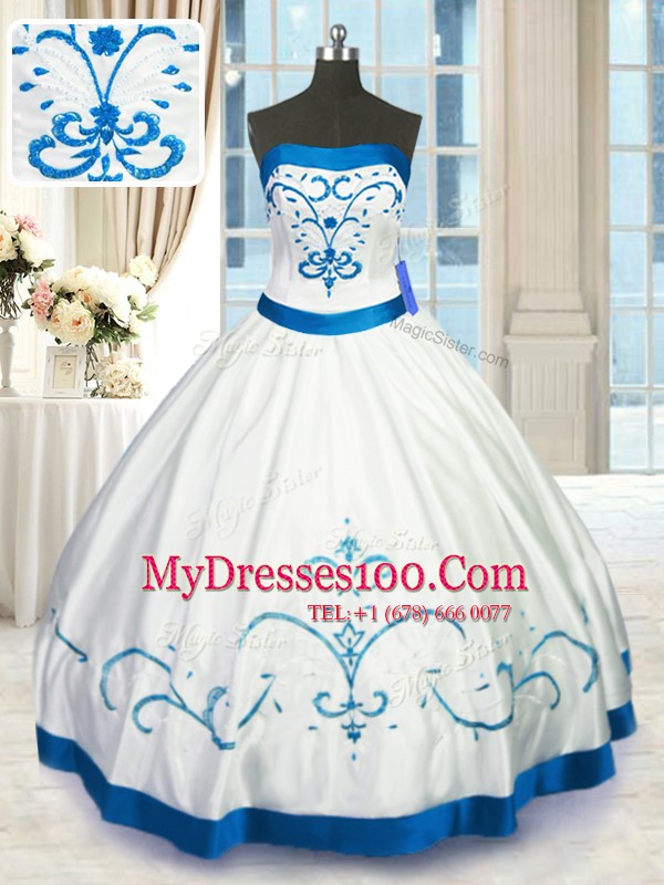 Ball Gowns Sweet 16 Quinceanera Dress White Strapless Satin Sleeveless Floor Length Lace Up