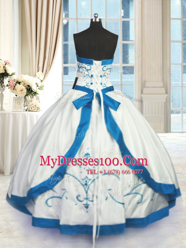 Ball Gowns Sweet 16 Quinceanera Dress White Strapless Satin Sleeveless Floor Length Lace Up