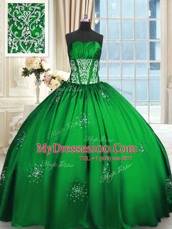 Ball Gowns Beading and Appliques and Ruching Vestidos de Quinceanera Lace Up Taffeta Sleeveless Floor Length