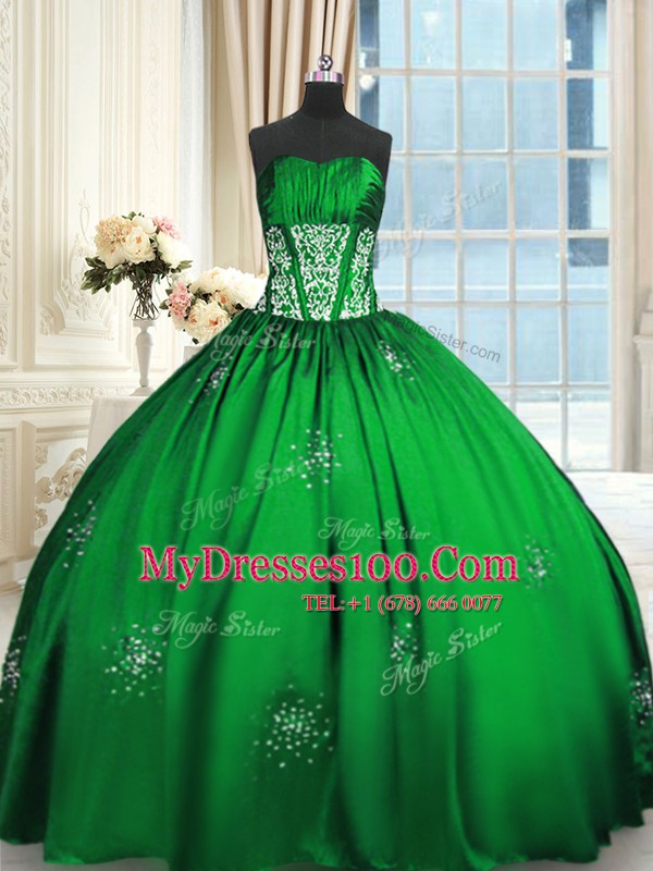 Ball Gowns Beading and Appliques and Ruching Vestidos de Quinceanera Lace Up Taffeta Sleeveless Floor Length