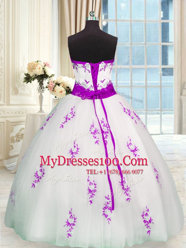 Charming Sweetheart Sleeveless 15 Quinceanera Dress Floor Length Appliques and Belt White Organza